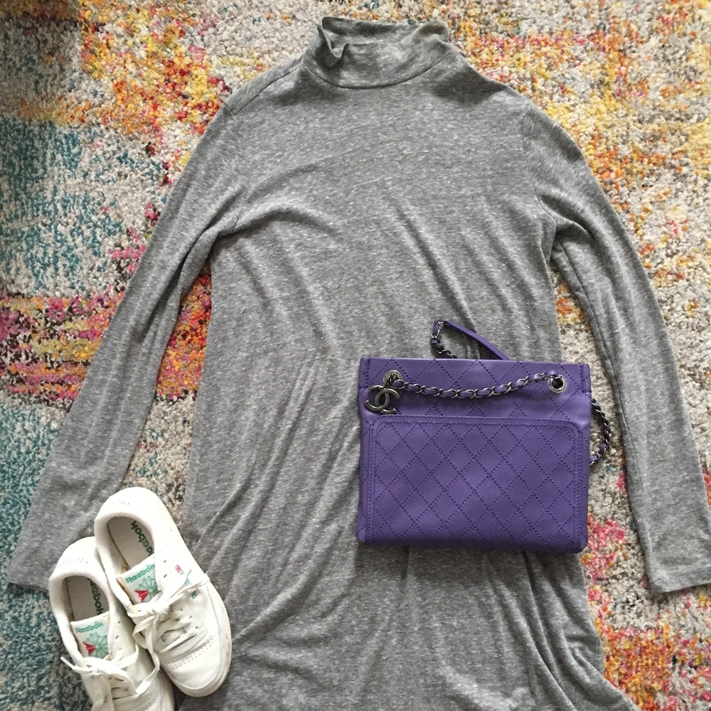 Grey Long Sleeve Mock Neck Dress